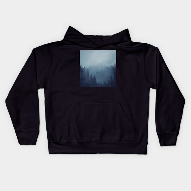 Misty Blue Forest 3 Kids Hoodie by Collagedream